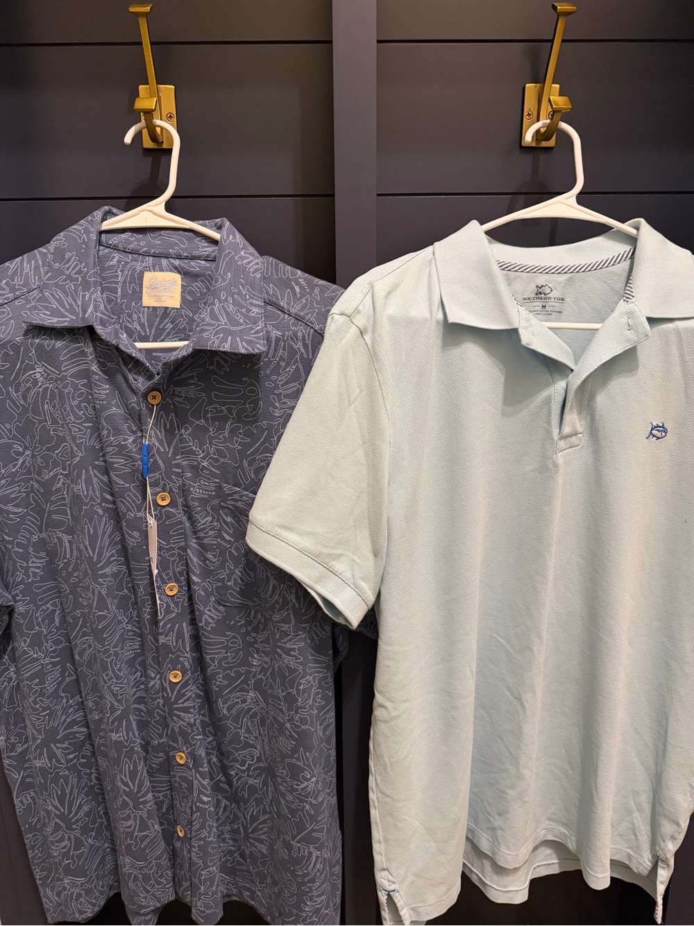Two Men’s Southern Tide Light Blue Polo & Navy Patterned Button-Down Shirt Set